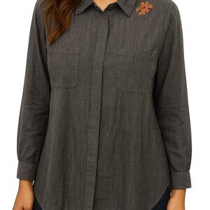 Velvet Heart Womens Gray Button Front Embroidery CountryCore Shirt Size Med NWOT